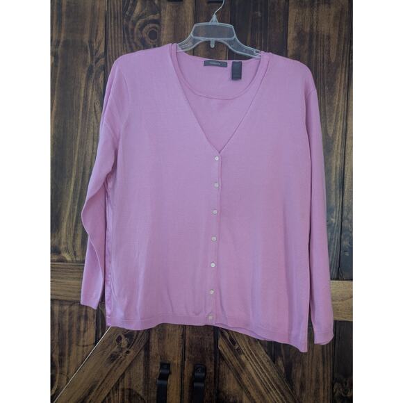 Liz Claiborne Classics 74% Silk V Neck Cardigan With Matching Shell Size 1X - Picture 1 of 6